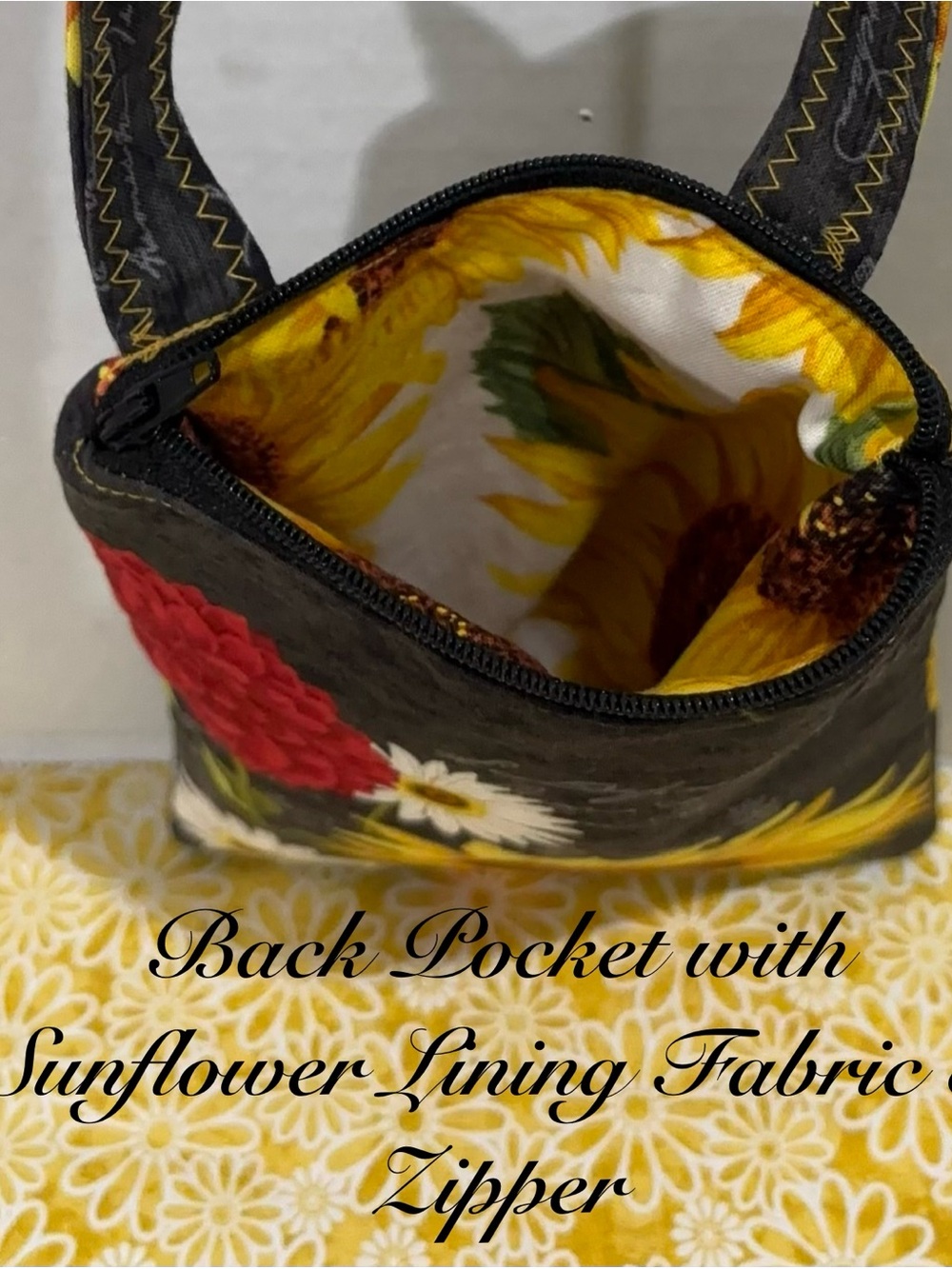 NEW SUNFLOWERS DAISIES MUMS QUILTED TOTE COSMETIC PURSE & CROSSBODY PHONE POUCH - Picture 5 of 6